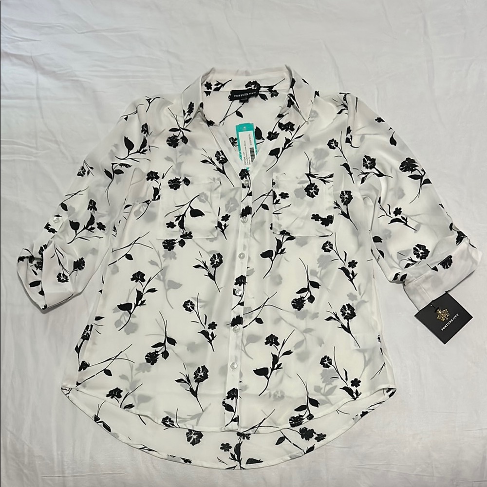 Christelle Button Down Blouse - Black and White